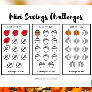 Mini Savings Challenge | Fall Money Challenge | Saving Tracker | Budget Worksheet | Financial Tool | Personal Finance PDF | Fall Theme