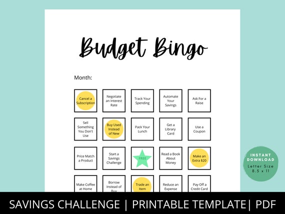 Savings Bingo Money Challenge Printable PDF Personal - Etsy