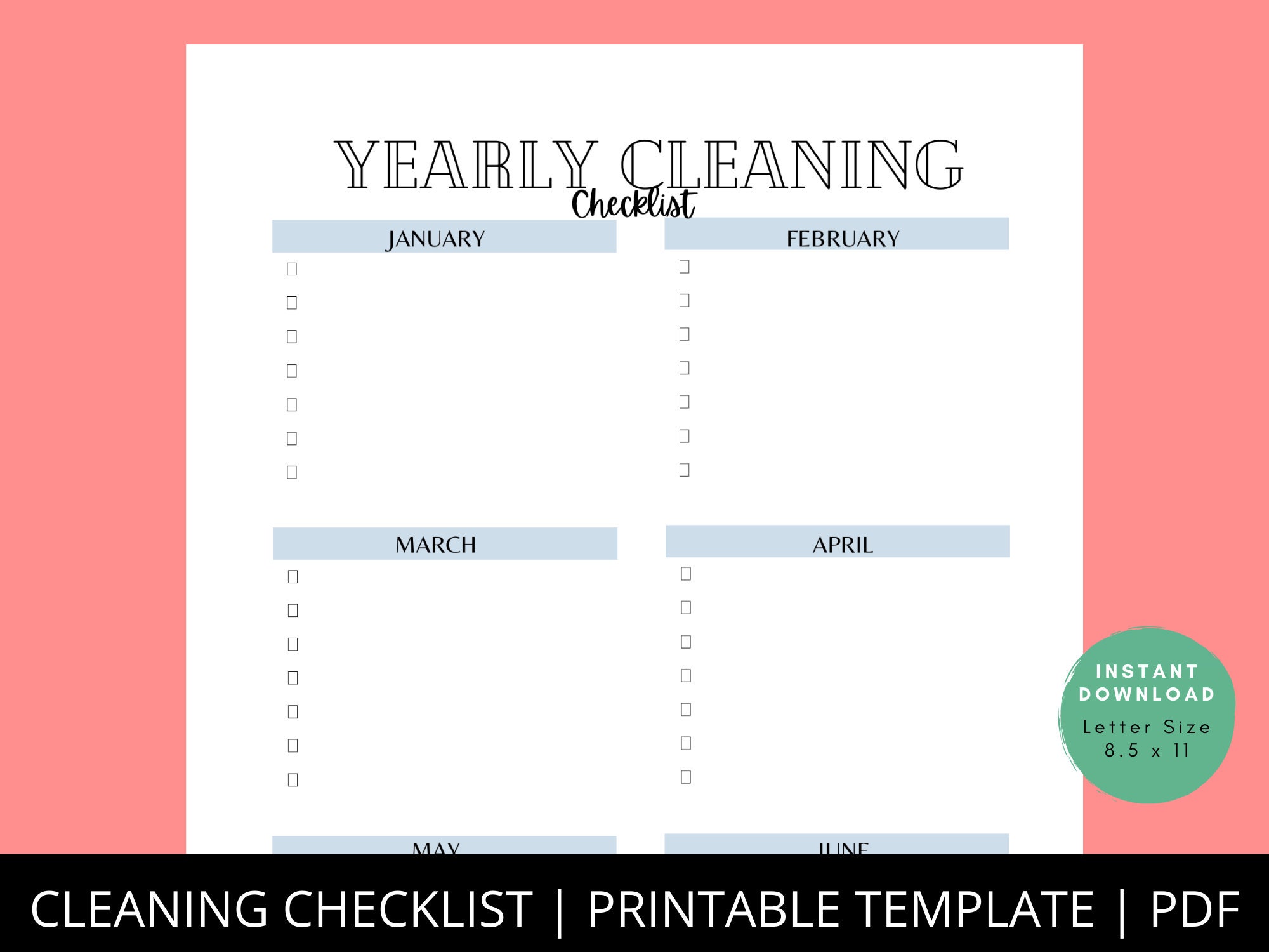 Yearly Cleaning Checklist Housekeeping Schedule Chore - Etsy