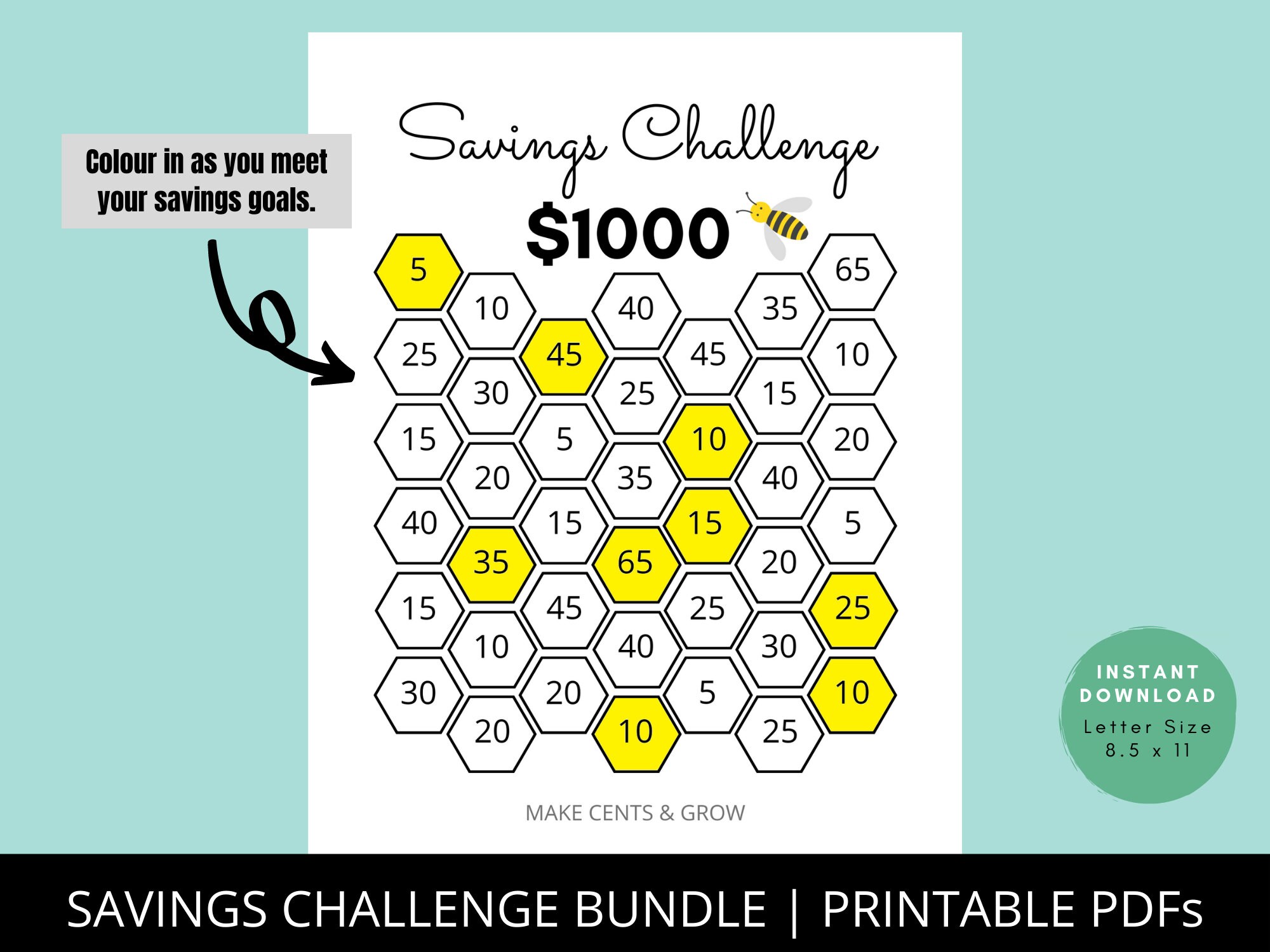 Savings Challenge Bundle 5 Printable PDF Templates Saving - Etsy