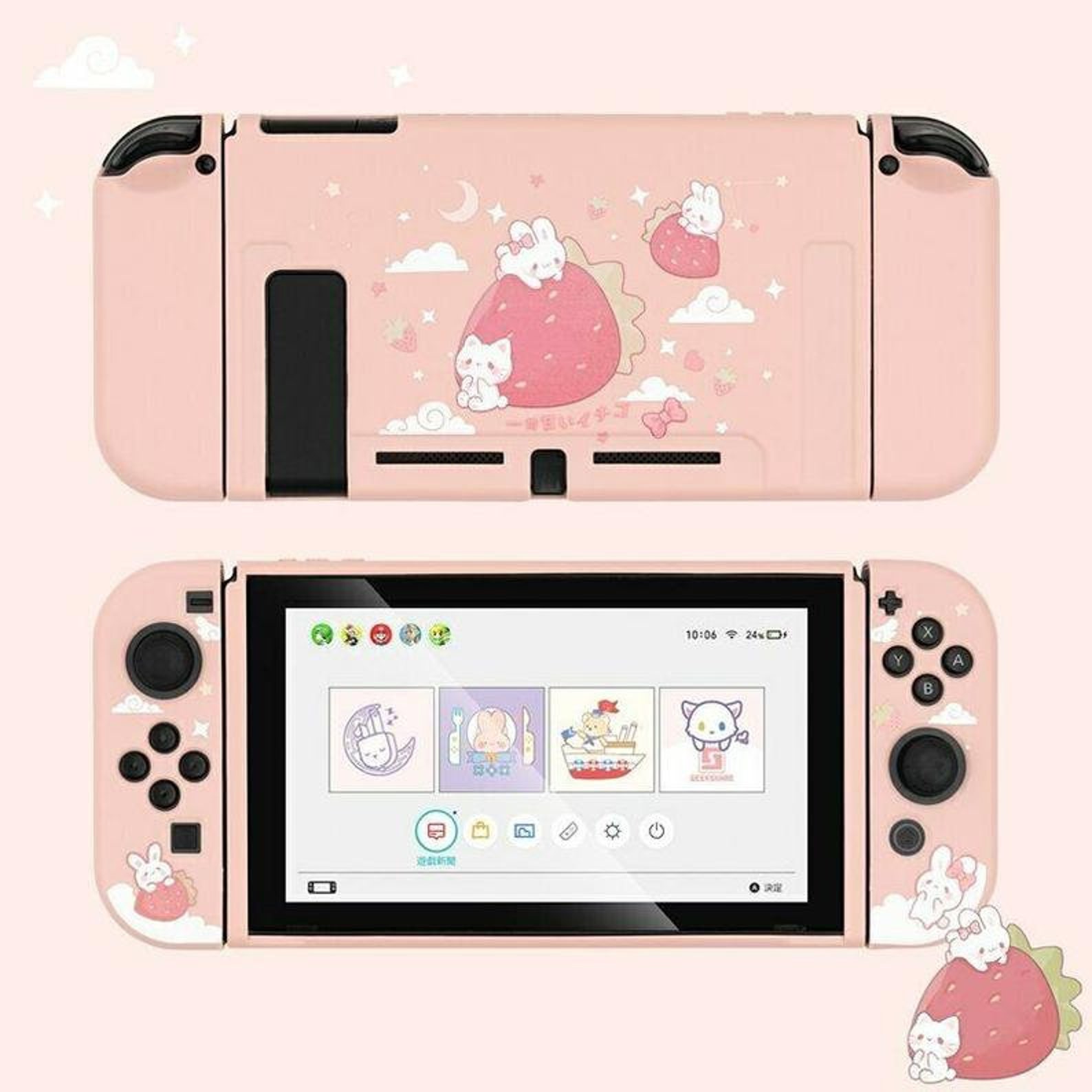 Nintendo Switch Strawberry Rabbit Cute Pink Soft Cover Shell Etsy