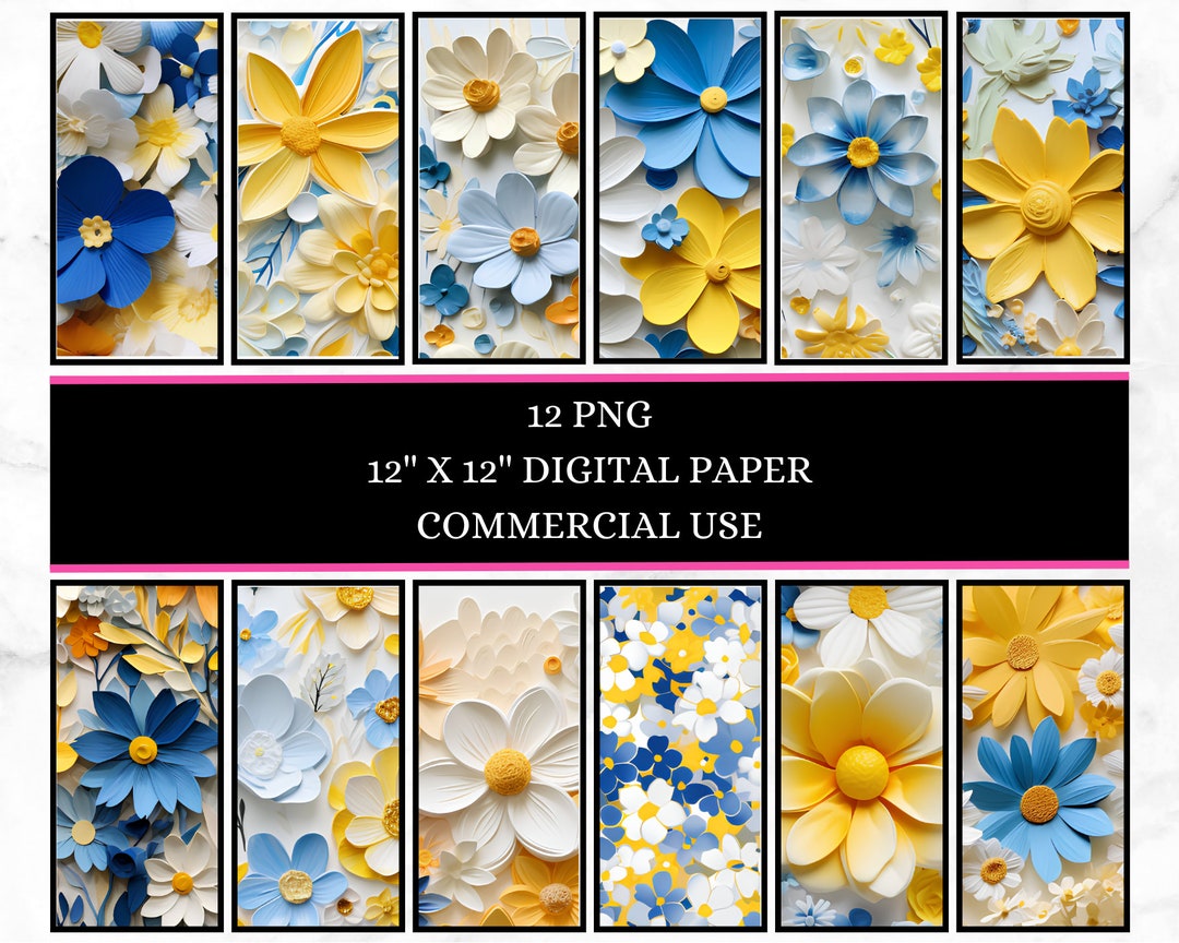 Blue and Yellow Confetti Floral Flowers Digital Paper Png - Etsy