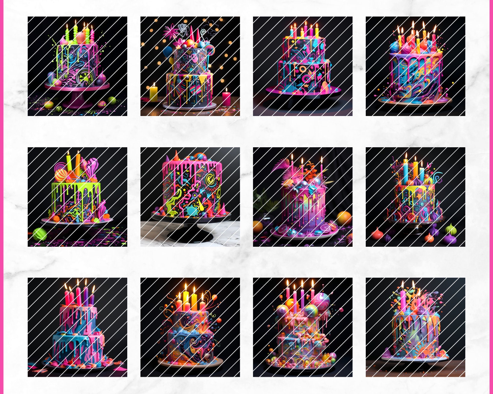 Neon Birthday Cake Digital Paper Png - Etsy