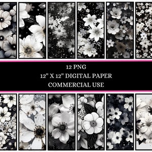 Fiori di coriandoli in bianco e nero, carta digitale png