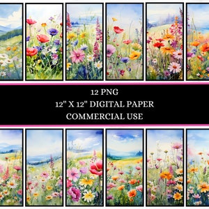 Papel digital de flores silvestres de acuarela png