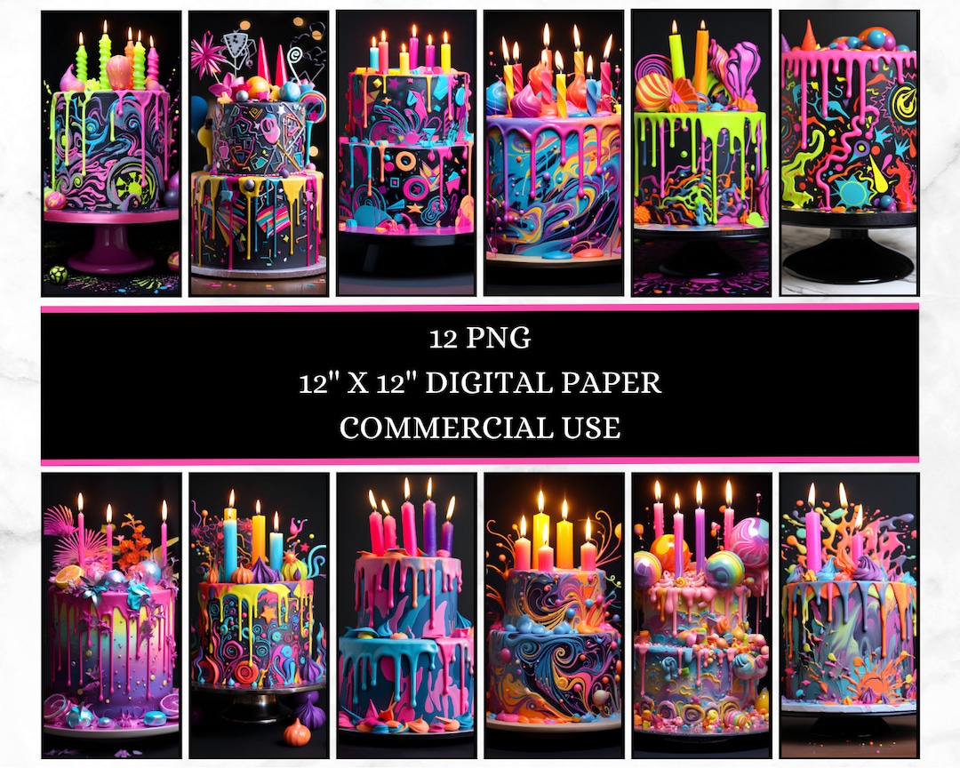 Neon Birthday Cake Digital Paper Png - Etsy