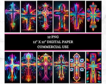 Neon Cross digital paper png