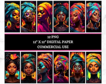 Black woman wearing a turban digital paper png