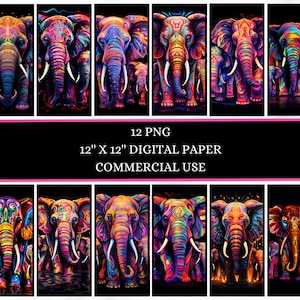 Neon Elephants digital paper png