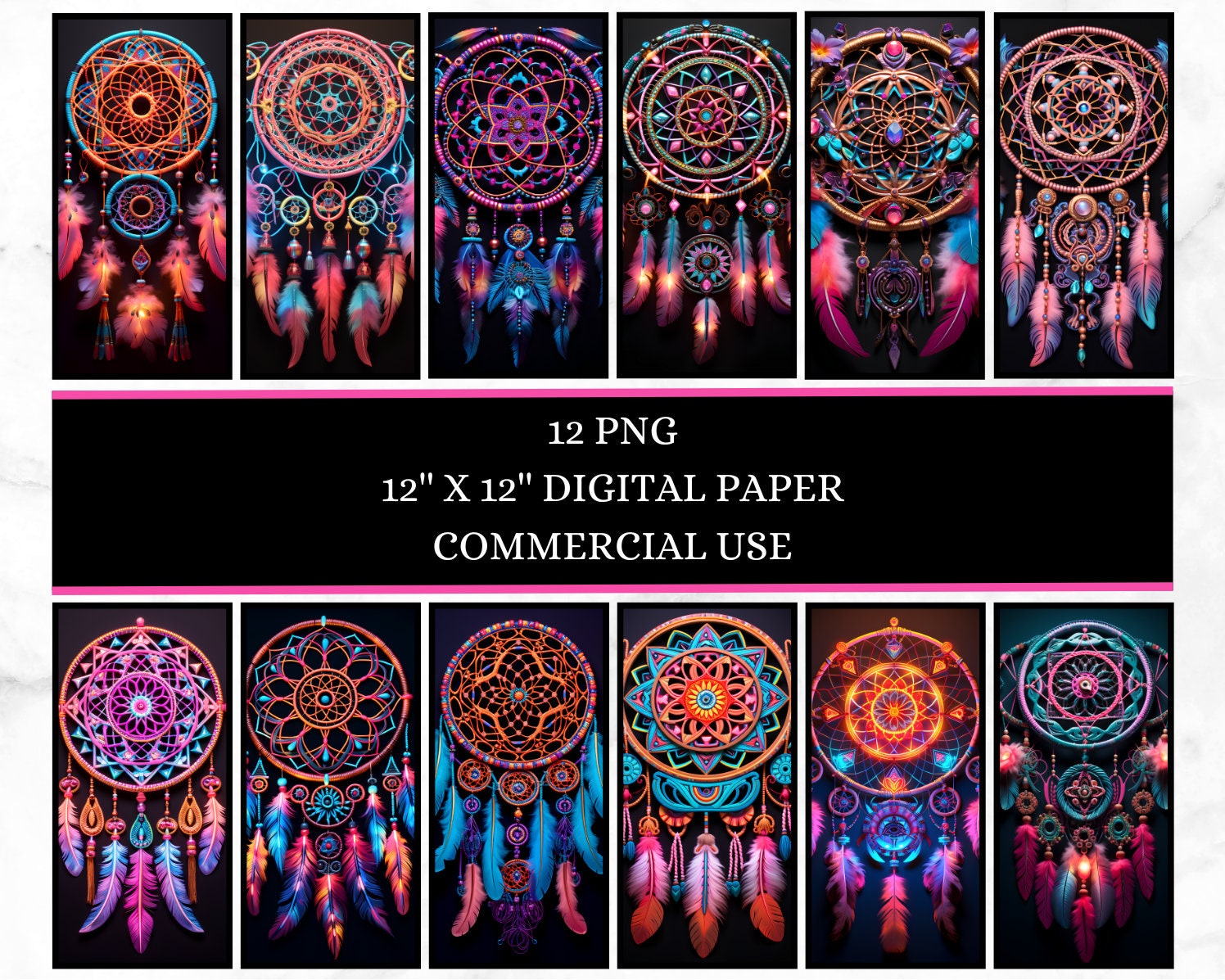 Neon Dream Catcher Digital Paper Png - Etsy