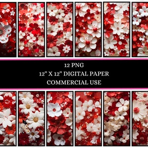 Png di carta digitale con fiori di coriandoli rossi e bianchi