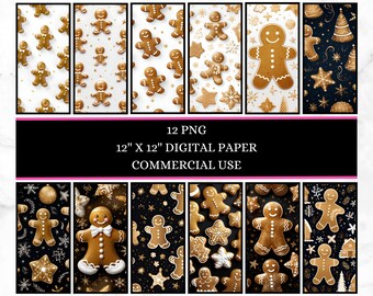 Gold and white gingerbread digital print png