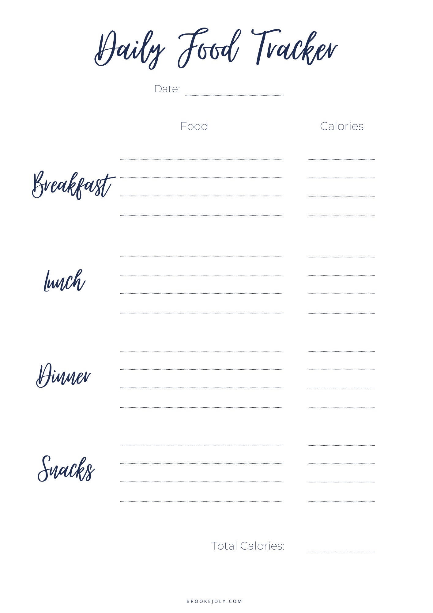 Simple Daily &amp; Weekly Food Tracker Printables_navy - Etsy
