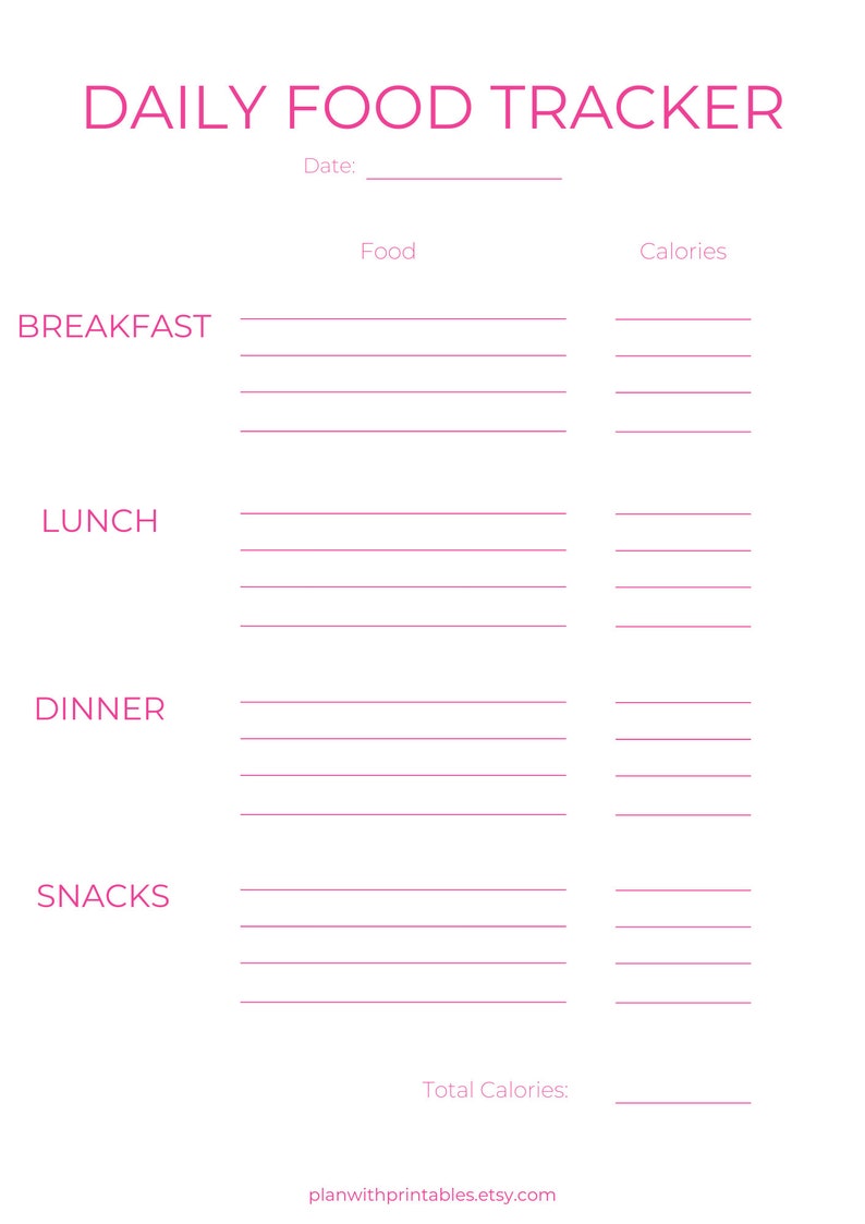 Daily Food Tracker Printable Daily Food Diary Daily Food Journal Etsy Daily Food Tracker Printable Daily Food Diary Daily Food Journal Etsy