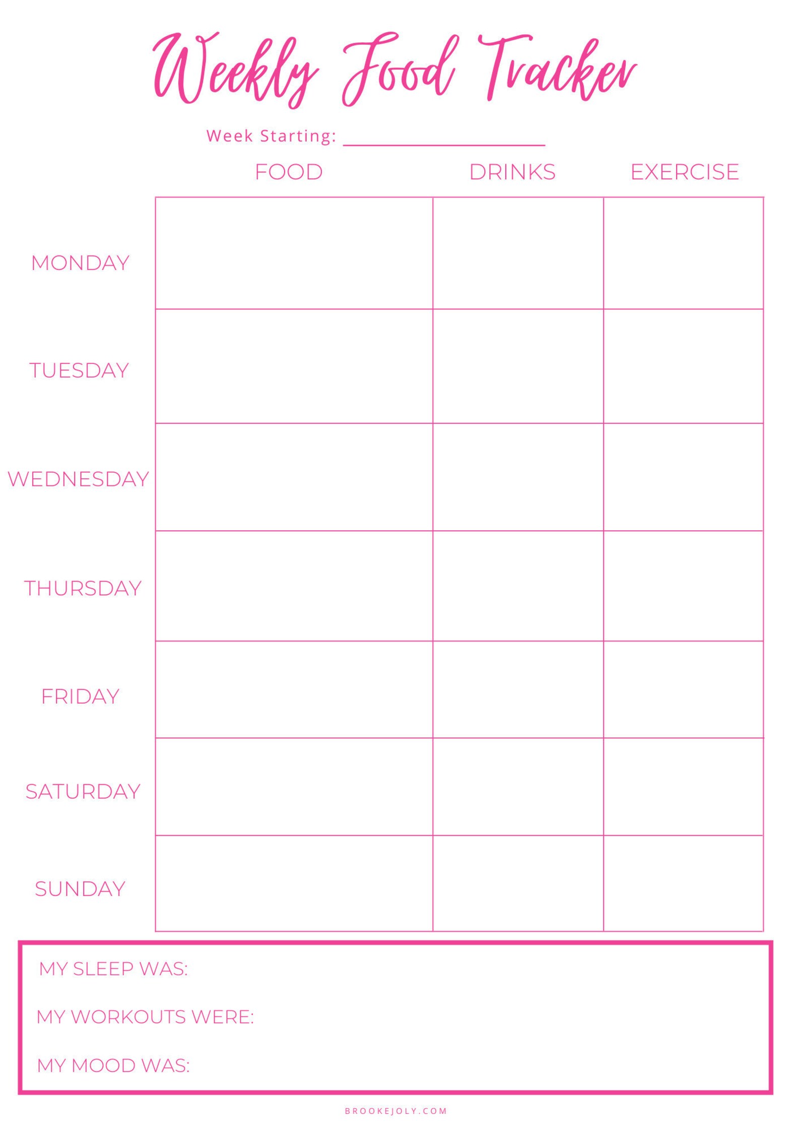 Weekly Food Tracker Printable_pink - Etsy