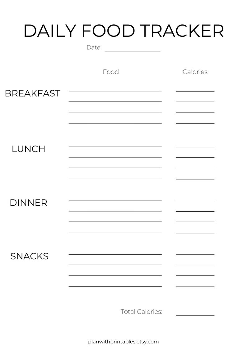 Daily Food Tracker Printable Daily Food Diary Daily Food Journal Etsy Daily Food Tracker Printable Daily Food Diary Daily Food Journal Etsy