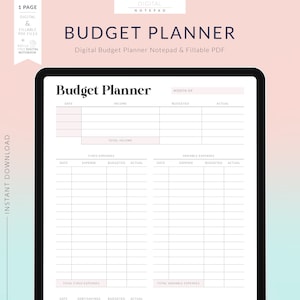 Digital Budget Planner for Goodnotes, Paycheck Budget, Finance Planner, 1 Page Notepad, Fillable Fields Planner PDF