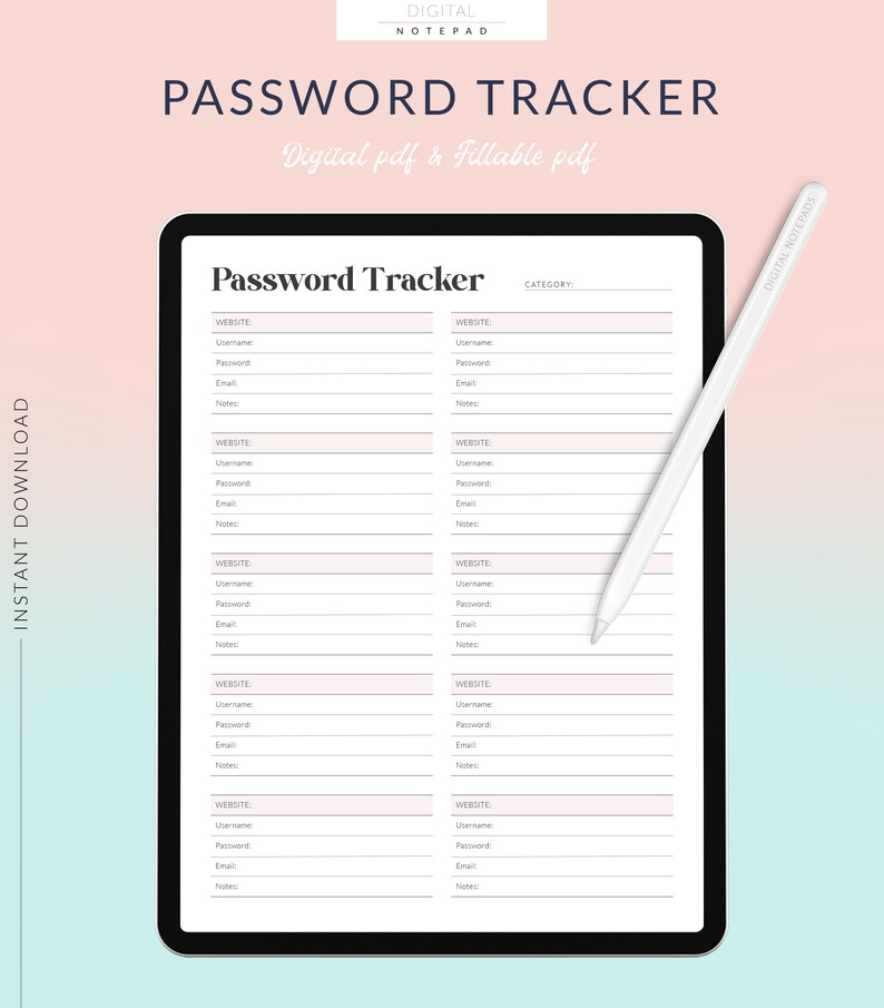 Digital Password Tracker for Goodnotes, Password Log, Planner Templates ...