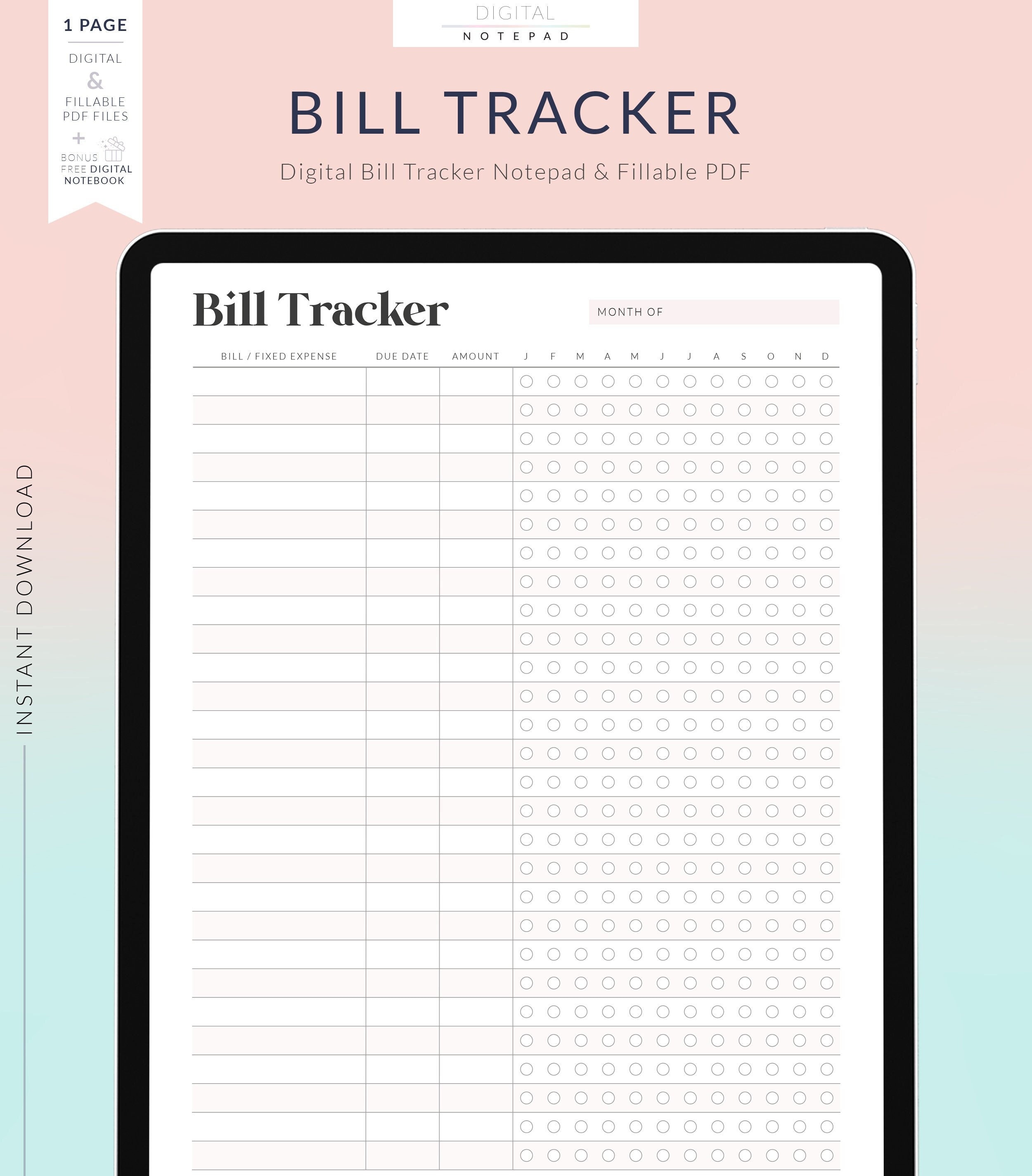 Digital Bill Tracker for Goodnotes, Bill Pay Checklist