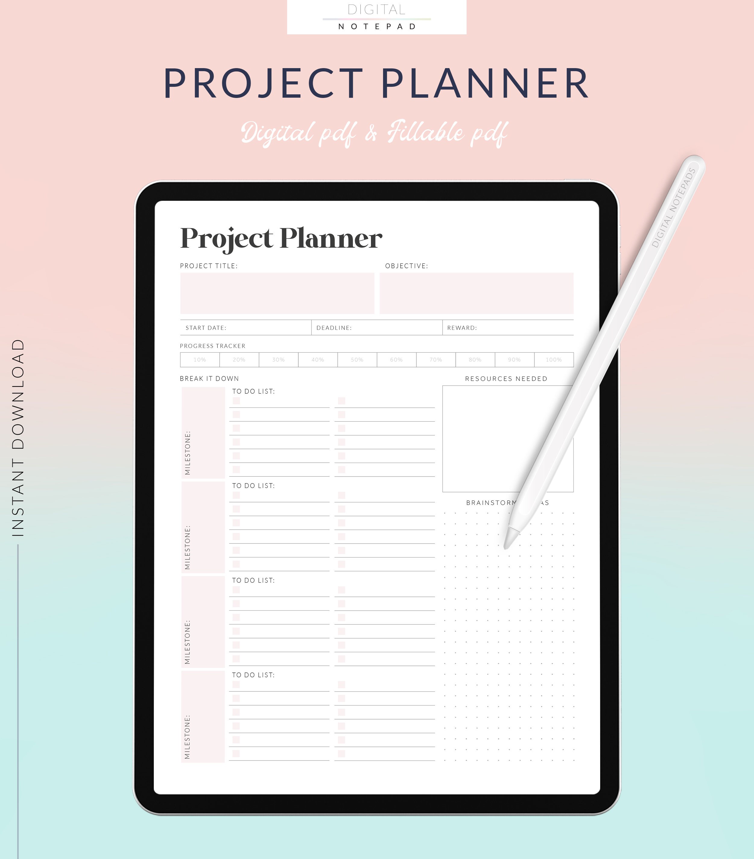 Digital Project Planner for Goodnotes, Work Planner, Project Tracker