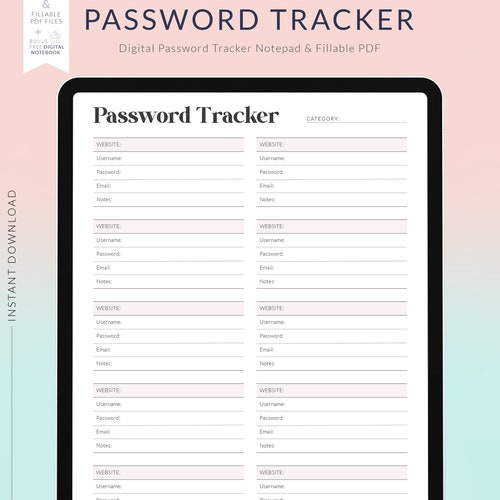Digital Password Tracker for Goodnotes Password Log Planner - Etsy
