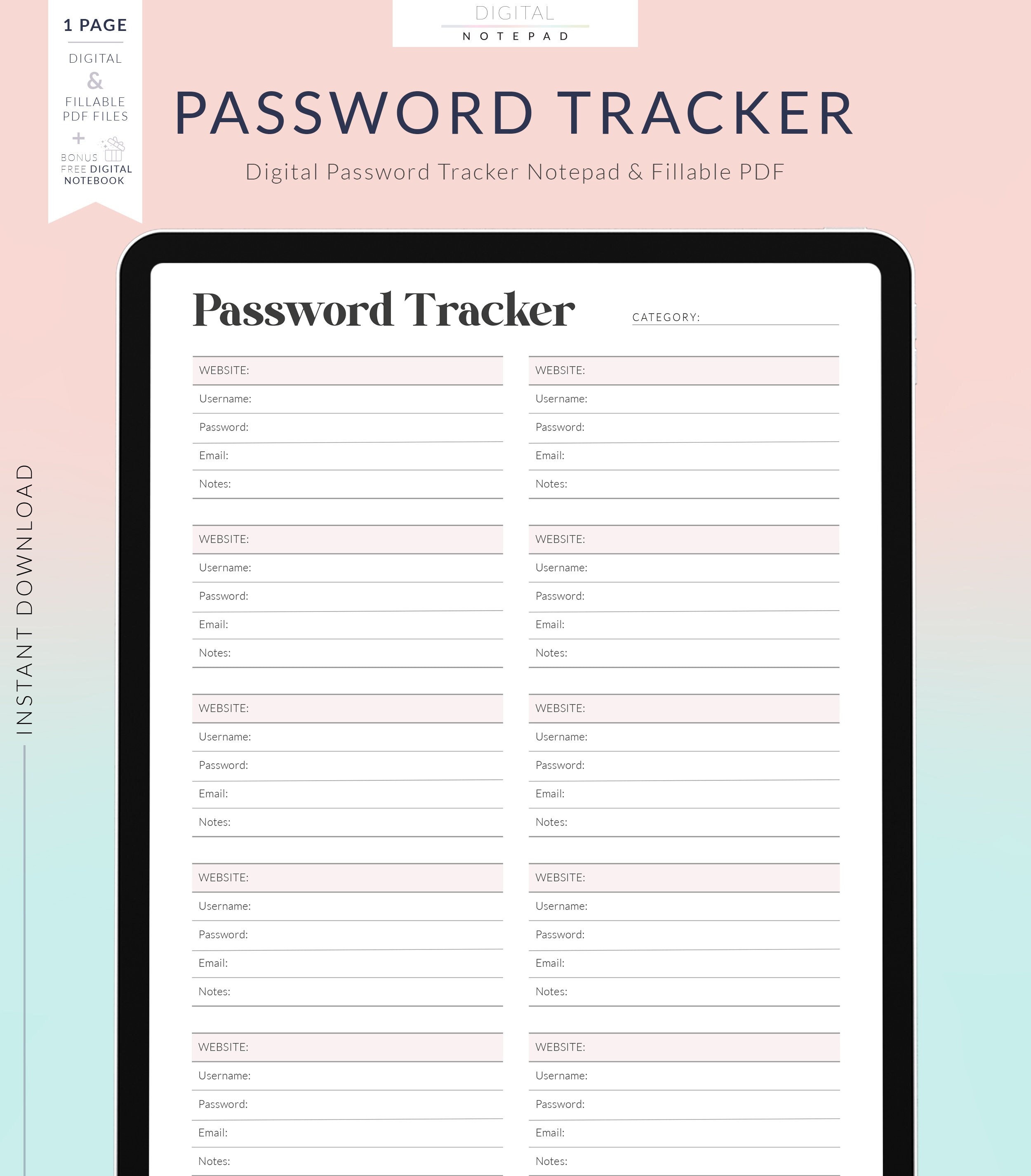 Digital Password Tracker for Goodnotes Password Log Planner - Etsy