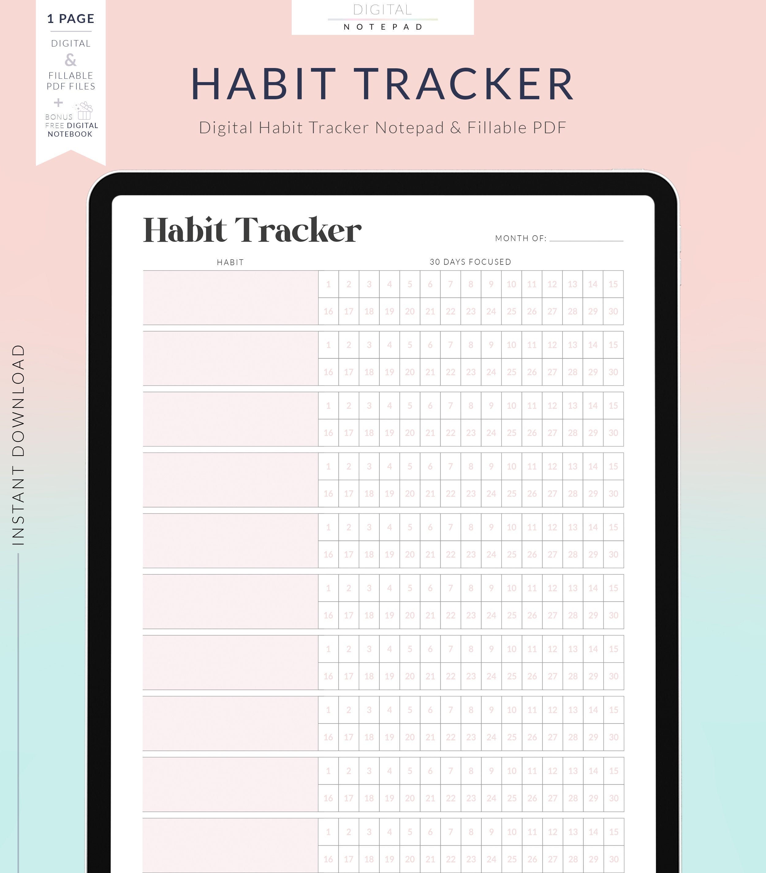 Paper Paper And Party Supplies The Habit Tracker Digital Planner Digital