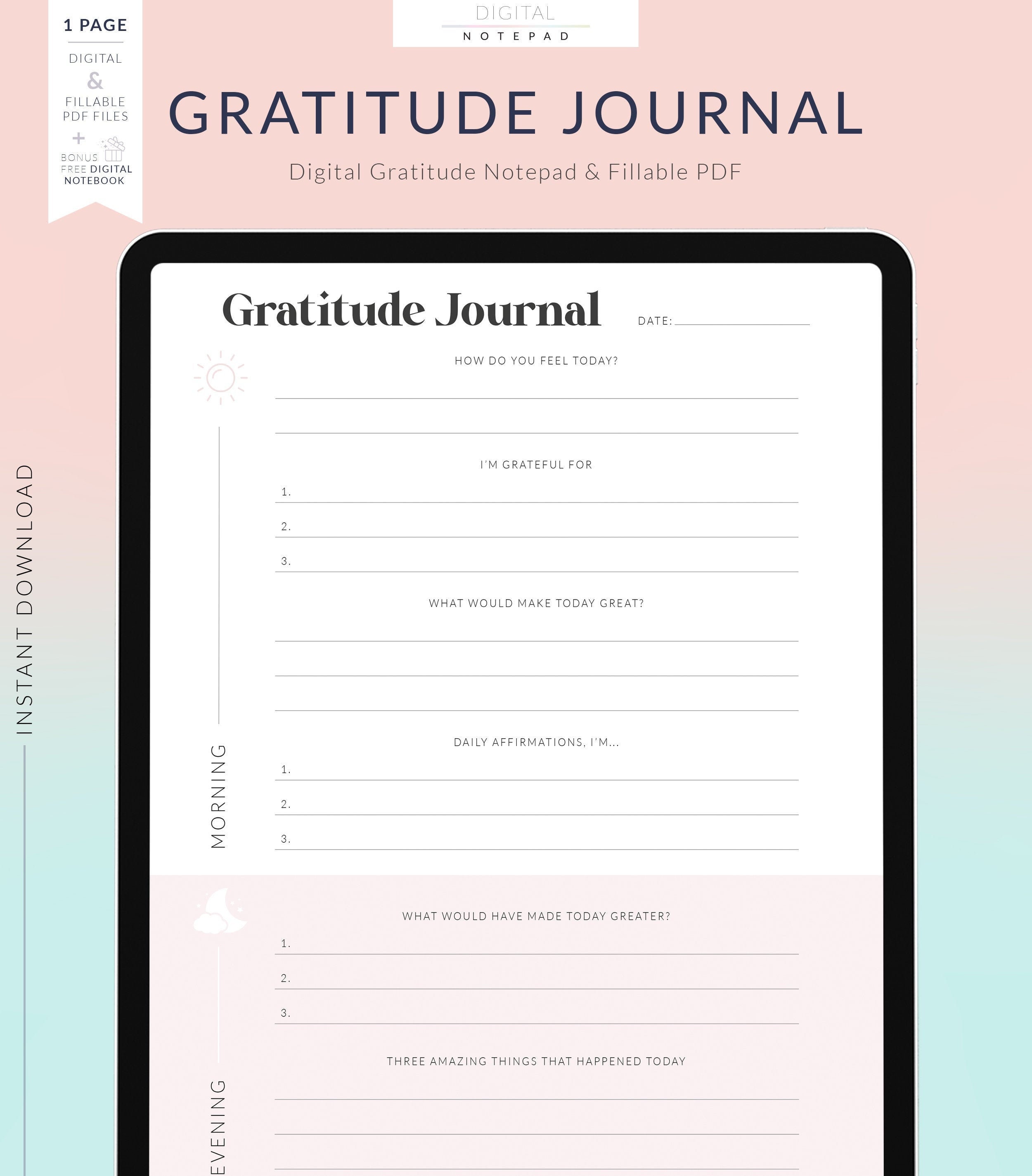 Digital Gratitude Journal for Goodnotes, Blush Pink, Daily