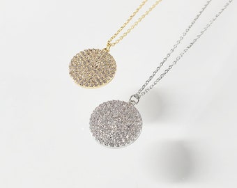Details about / Genuine Pave Diamond Disc Pendant Gold Plated 925 Silver 18/" Link Chain Jewelry