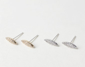 Marquise Earrings, Pave Stud Earrings, Cubic Marquise Studs, Sterling Silver Post Earrings, 14k Gold Filled CZ Diamond Earrings, Skinny Stud