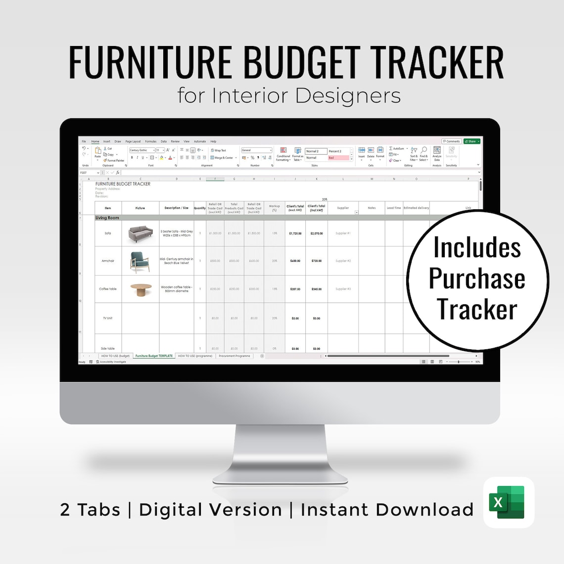 Furniture Budget Tracker for Interior Designers Template / Digital ...