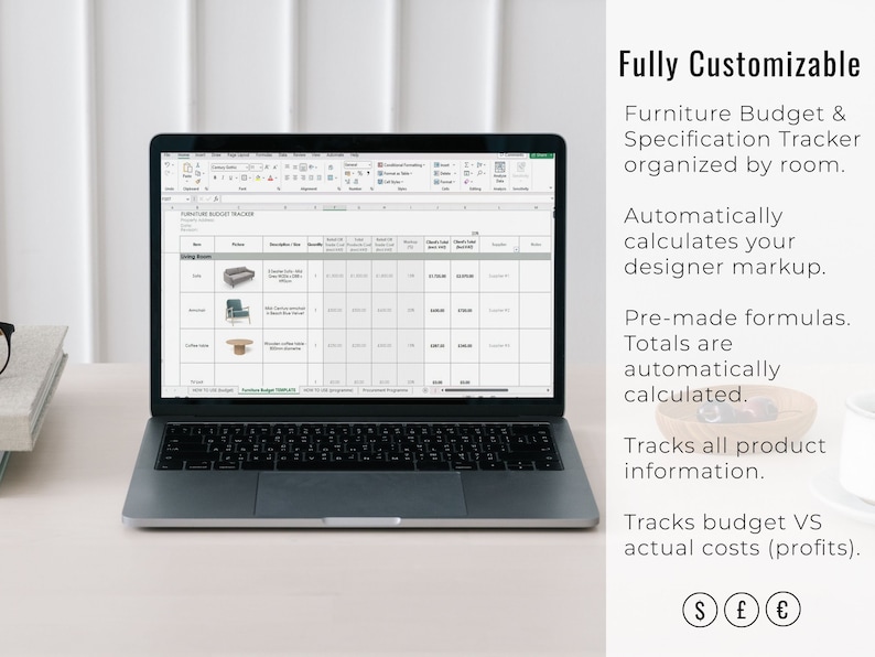 Furniture Budget Tracker for Interior Designers Template / Digital ...