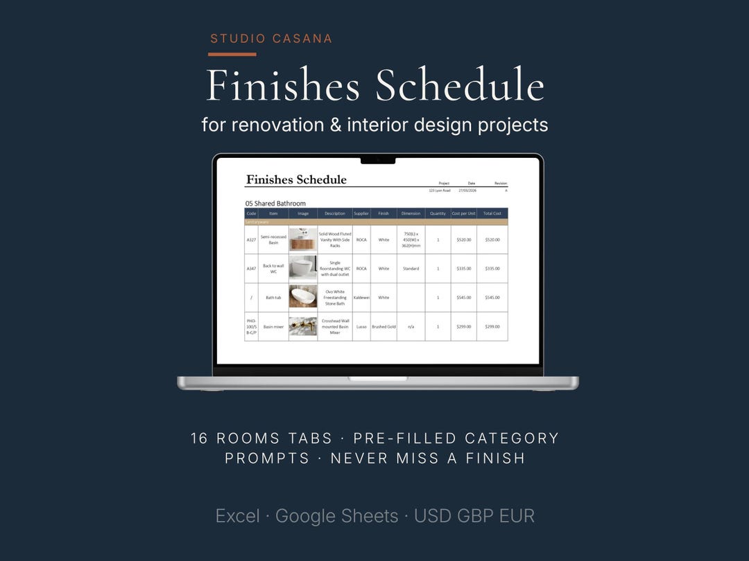 Finishes Schedule Template | Interior Design and Renovation Planner ...