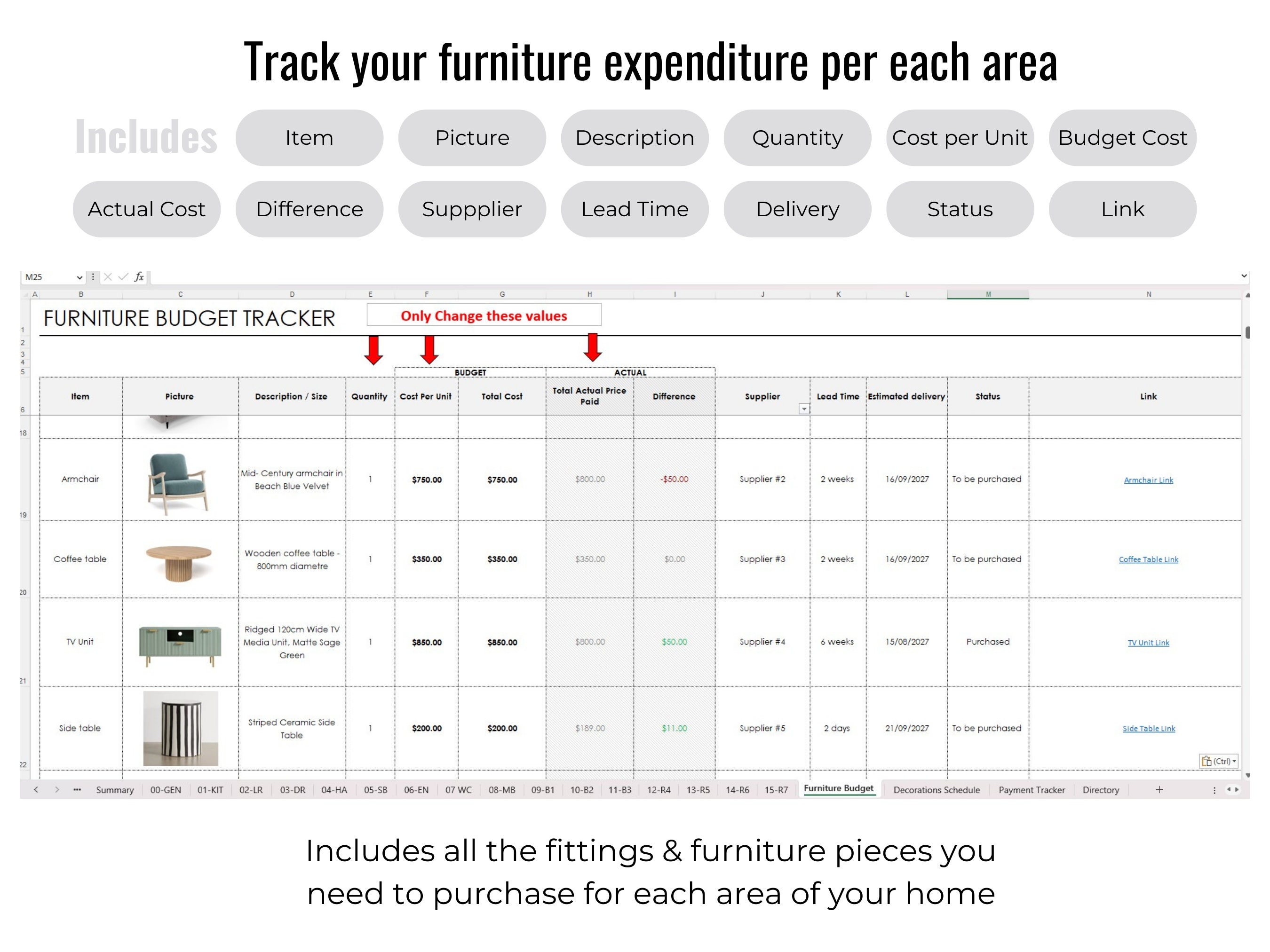 Home Renovation Planner | All-in-one Excel Spreadsheet | Finishes ...
