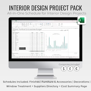 Interior Design Project Pack | All-in-one Template: Finishes & Furniture Schedule | Window Treatment + Painting Schedule | Directory