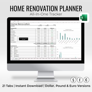 Home Renovation Planner | All-in-one Excel Spreadsheet | Finishes Schedule | Payments Tracker | Furniture Schedule | Suppliers Directory