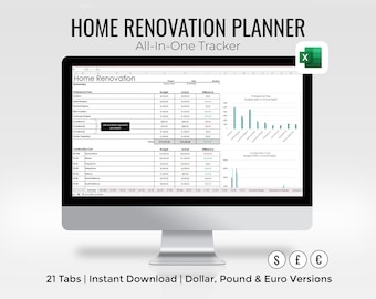 Home Renovation Planner | All-in-one Excel Spreadsheet | Finishes Schedule | Payments Tracker | Furniture Schedule | Suppliers Directory