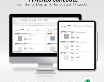 Interior Design Finishes Schedule | Specifications Template | Excel Template | Home Renovation Tools | Interior Design Tools
