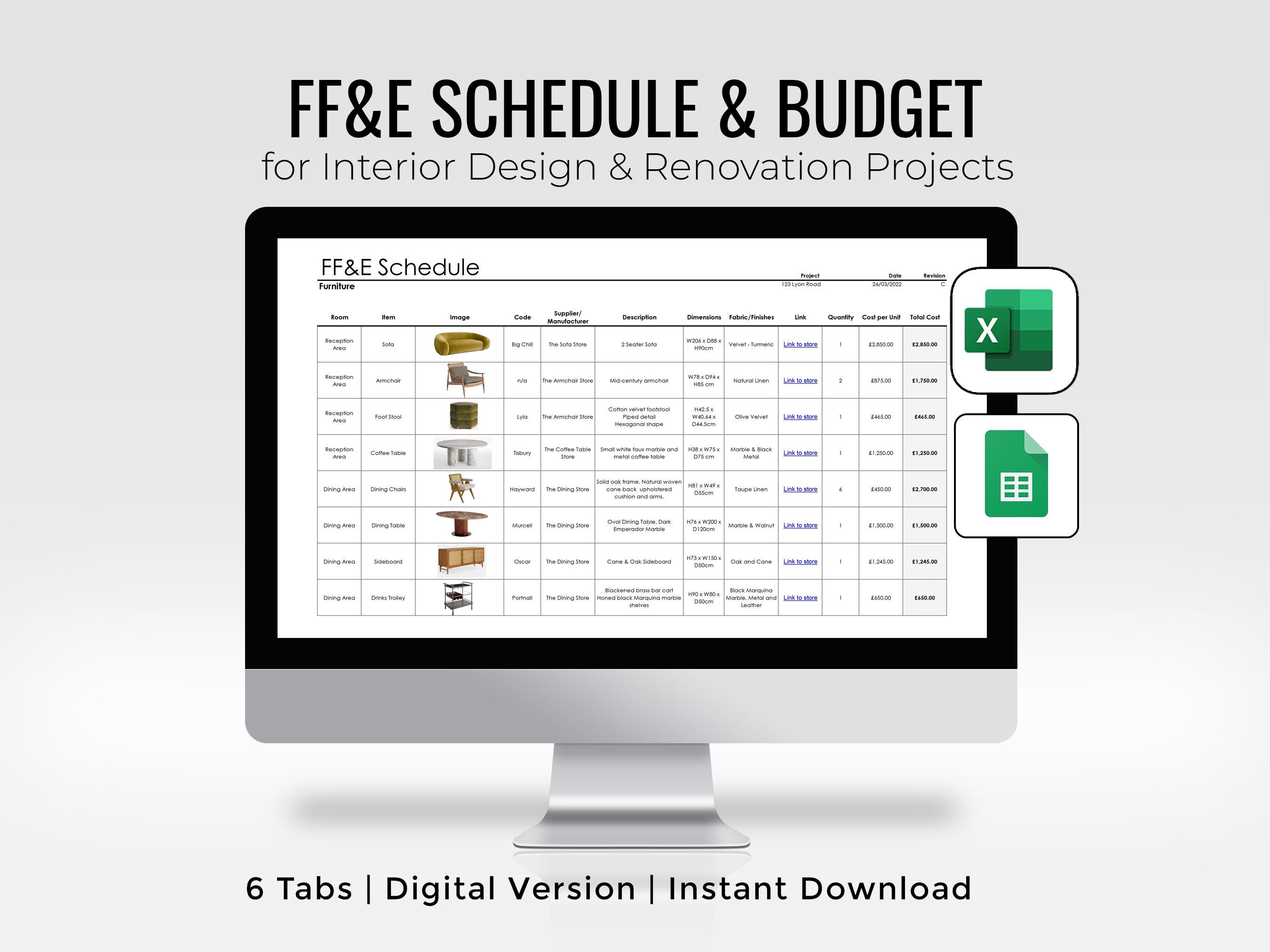 Furniture and Finishes Schedule + Budget For Interior Design & Renovation Projects | Interior Design Budget Planner | Home Renovation Tools