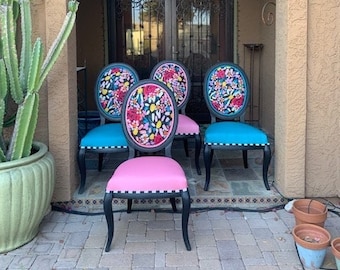 Boho Eclectic 4 Dining Chair set