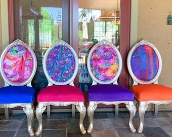 Colorful Boho Eclectic 4 Dining Chair set