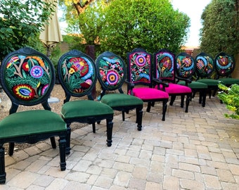 Colorful Boho Eclectic 8 Dining Chair set