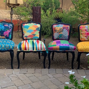 Colorful Pattern and Color Matching Boho Eclectic Dining Chairs - Set of Six