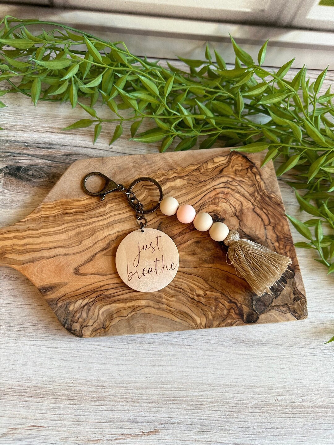 Positive Keychains Just Breathe Boho Beaded Keychains for Her, Positive Affirmation ...