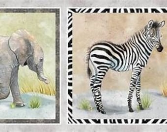 Baby Safari Animals 2 square fabric panel by P&B Textiles (Baby Safari Animals collection)- sold by the panel