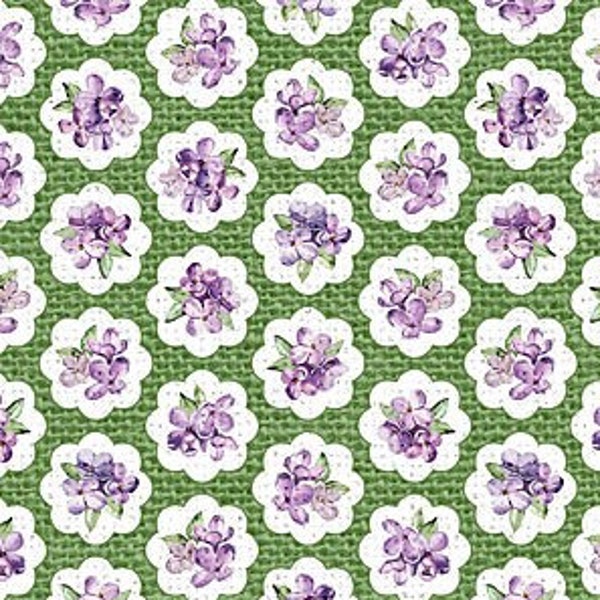 Lilacs on Green fabric by Northcott (Lilac Garden collection)- sold by the half yard and yard