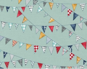 Aqua Vintage Bunting fabric from Moda - Sold by the half yard and yard