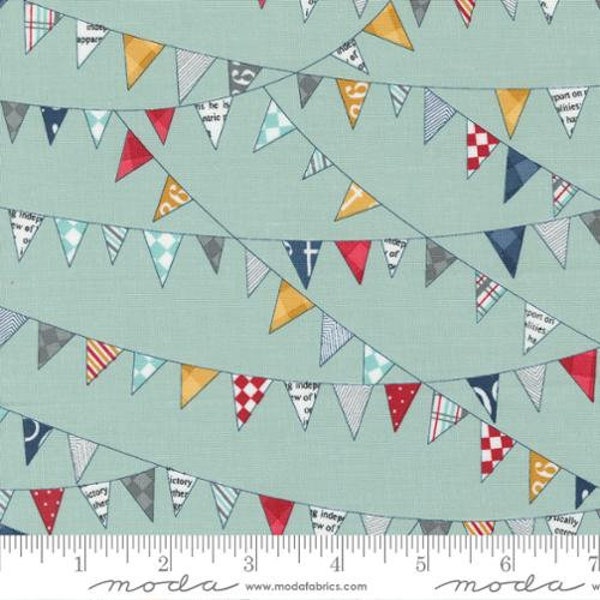 Aqua Vintage Bunting fabric from Moda - Sold by the half yard and yard