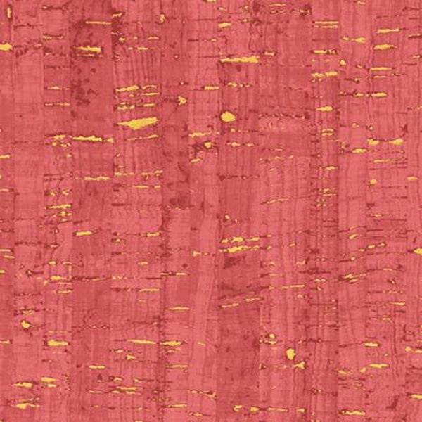 Lipstick pink cotton print fabric w/ cork-like appearance & a gold metallic look by Windham - sold by the half yard and  yard