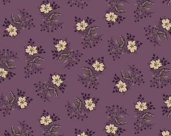 Beige Florals on Purple fabric from Marcus Fabrics (I Love Purple collection) - Sold by the half yard and yard